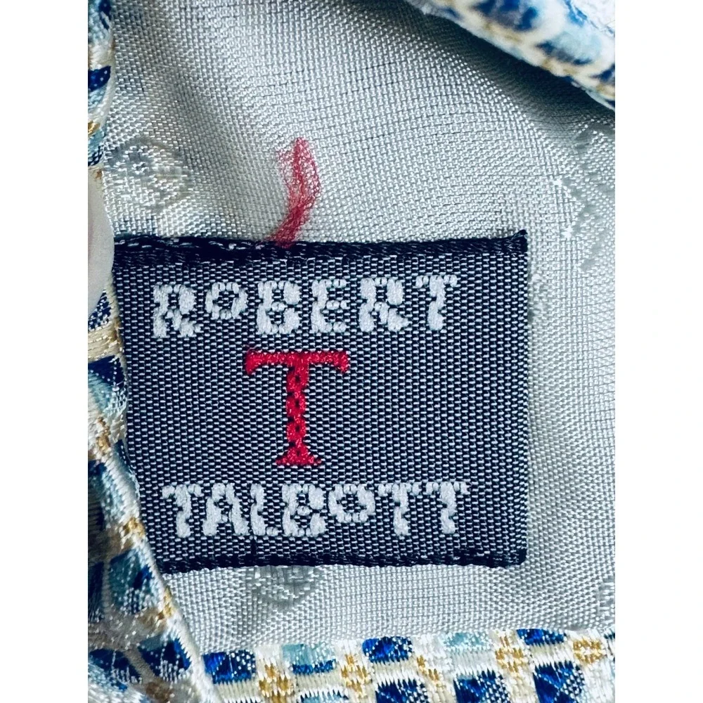 Robert Talbott Tie Blue Green Geometric Silk Necktie Classic Preppy‎ Made in USA